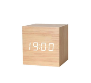 Επιτραπέζιο Ξυπνητήρι Μοντέρνο Ξύλινο με Ψηφιακό Θερμόμετρο 