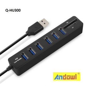 USB 3.0 HUB 8 θυρών με υποδοχές για κάρτες SD TF μαύρο Q-HU300 ANDOWL